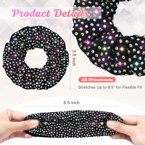 6 Pcs Glitter Black Rhinestone Cheerleading Scrunchies - Sparkly Hair Accessories for Cheerleaders & Dance