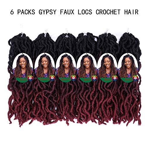 14 Inch Faux Locs Crochet Hair - Soft Goddess Locs for Black Women, 6 Packs, Variation of 1B/99J/530