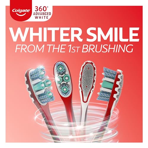 Colgate 360 Advanced Whitening Soft Toothbrush Pack - 8 Count, Gentle Oral Cleaning