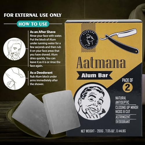 Shaving Alum Bar 100g x 2 | Premium Quality Potassium Alum Bars, 3.53oz Each | Stops Bleeding Due to Minor Nicks & Cuts After Shaving | Natural Body Deodrant