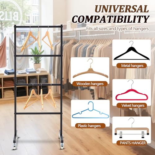 4-Tier Clothing Hanger Storage Rack with Casters - Space Organizer