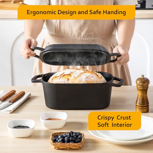 Velaze 3.6 Qt Oval Cast Iron Dutch Oven for Bread Baking - Black