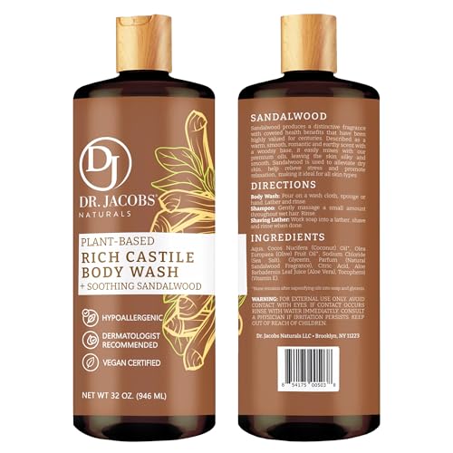 Castile Body Wash with Sandalwood - Plant-Based Liquid Soap 32oz 2 Pack