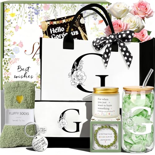Birthday Gifts for Women, Personalized Mother¡¯s Day Gift for Women, Monogrammed Initial Gift for Her Teacher Wife Mom Friend Daughter Sister Girlfriend, Initial Tote Bag & Makeup bag (G)