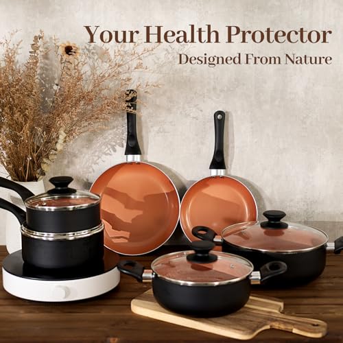 15-Piece Ceramic Cookware Set Nonstick Pots and Pans with Induction Compatibility