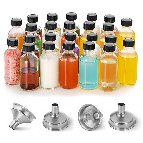 White 24-Pack 2oz Glass Ginger Shot Bottles with Caps & Funnels