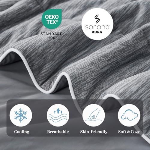 Amélie Home Queen Cooling Comforter - Heather Charcoal Grey, Instant Cooling, Reversible Bed Blanket for Hot Sleepers