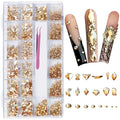 Gold Nail Rhinestones Kit - 6080 Pcs 3D Flatback Crystals for Nail Art - Variation: Gold