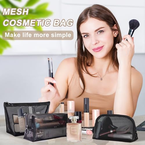 Hotipine 8PCS Mesh Makeup Bag Set - Clear Travel Cosmetic & Toiletry Organizer