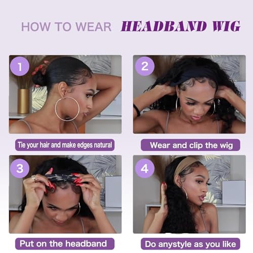 Black Body Wave Headband Wig 16 Inch Human Hair Glueless Brazilian Virgin Hair