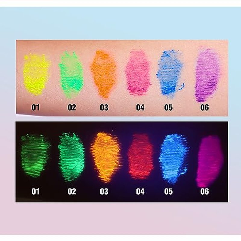 MAEPEOR Neon Mascara 6 Colors Blacklight Eyelash Waterproof and Smudgeproof Longlasting Fluorescent Mascara for Daily Wear and Halloween Christmas (Set 01)