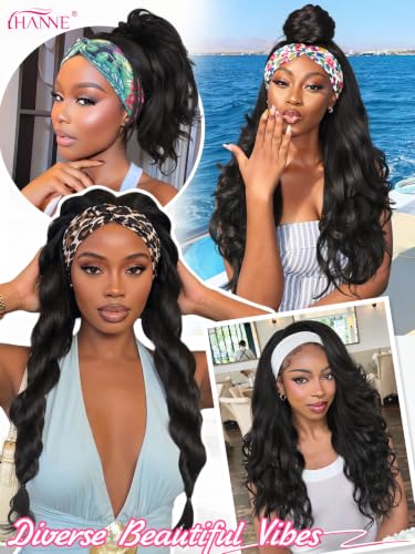 HANNE Yaki Wavy Flip Curl Headband Wig for Black Women - Natural Black, 26 Inch
