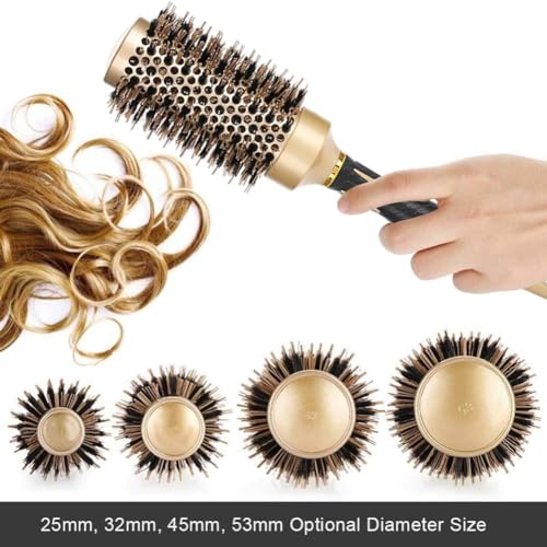 Aozzy 4pc Gold Black Handle Boar Bristle Round Hair Brush Set for Blowouts & Styling