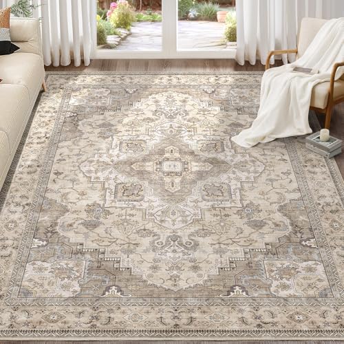 9x12 Washable Vintage Area Rug for Living Room Brown Multi - Distressed Floral