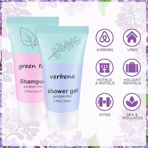Travel Size Body Wash and Shampoo Bulk 0.7fl Oz,Travel Size Shower Gel Set£¬Shampoo Bulk Travel Size ,Hotel Supplies for Guests Vacation Homeless Hotel (pack of 60)