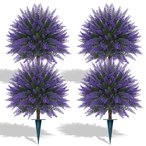 Grooy Lavender Artificial Topiary Ball 4 Pack UV Resistant Outdoor Decor - Lavender Ball 4pc