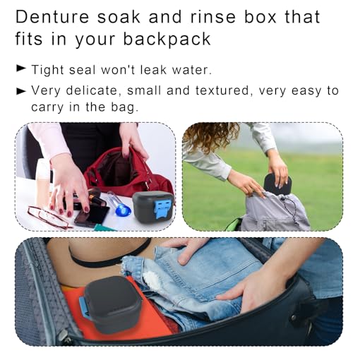 Denture Storage Case with Strainer Leak-Proof Soaking Box - Black & Blue