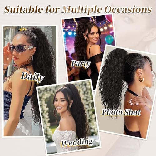 Ombre Black to Pink Long Wavy Ponytail Extensions - 30 Inch Clip-In Hairpiece