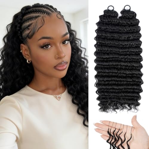 Deep Wave Feather Crochet Hair 1B / 18 Inch - 100 Roots for Braiding, Protective Style