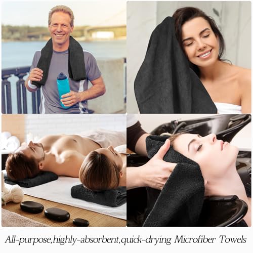 Black Microfiber Salon Towels Bulk 24 Pack 16 x 29 Inches Bleach-Resistant