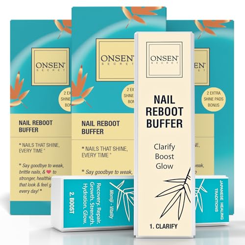 Onsen Secret 3-Pack Nail Buffer Blocks with Extra Shine Pads - 4-Way Buffing for Natural Nails, Post-Gel & Acrylic Recovery