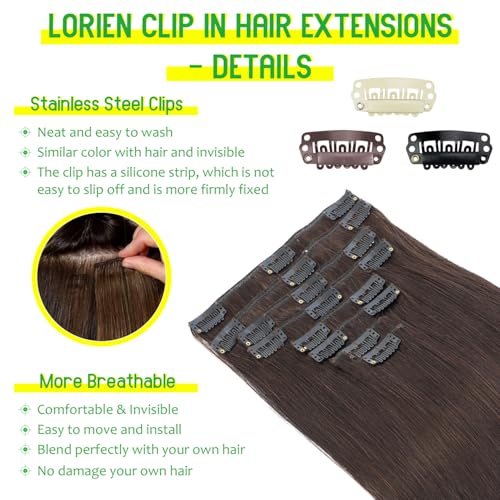 Darkest Brown 14 Inch Clip-In Human Hair Extensions - 8PCS Double Weft, 80g