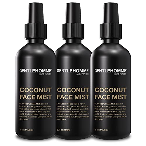 Gentlehomme - Coconut Face Mist - Men¡¯s Facial Spray - with Hyaluronic Acid, Aloe Vera & Green Tea - Refresh, Moisturize & Hydrate - Use Day & Night - Safe for All Skin Types - Vegan - 3.4oz - 3 Pack