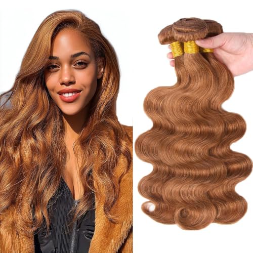 Light Brown Human Hair Body Wave Bundles - 12 14 16 Inch Peruvian Virgin Hair 3 Pack