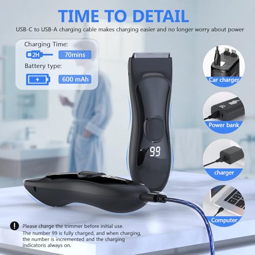 Body Hair Trimmer with Ceramic Blade - Manscaper Electric Razor for Men Women, Electric Shaver for Pubic Hair, Chest, Legs & Bikini, Waterproof & Rechargeable, Led Display