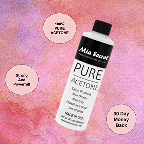 Mia Secret Nail Polish Remover, 100% Pure Acetone, 8 Fl. Oz. Safe and Gentle Cuticle Remover Liquid, Quick and Effective Formula, For Natural, Acrylic, and Sculptured Nails,