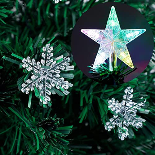 Green 7ft Pre-Lit Optical Fiber Christmas Tree with RGB LED Lights & Snowflakes - Festive Holiday Decor