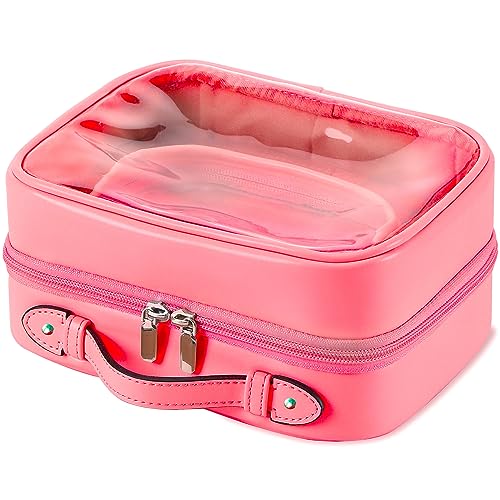 Veki Rose Red Large TSA Approved Clear Makeup Bag with Double Layer, 180° Opening