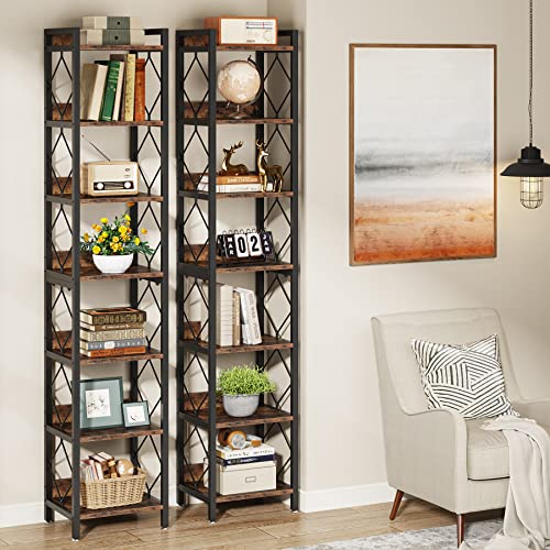Tall Narrow Bookshelf 78.7 Inch - Rustic Brown, Space-Saving Corner Bookcase