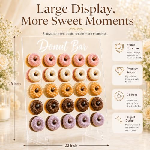 Acrylic Donut Wall Display Stand for Events and Dessert Tables - 26 x 22 in