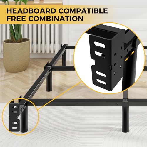 Queen Bed Frame - 7 Inch Heavy Duty Metal Platform with 9 Legs - Black, U.S. Standard