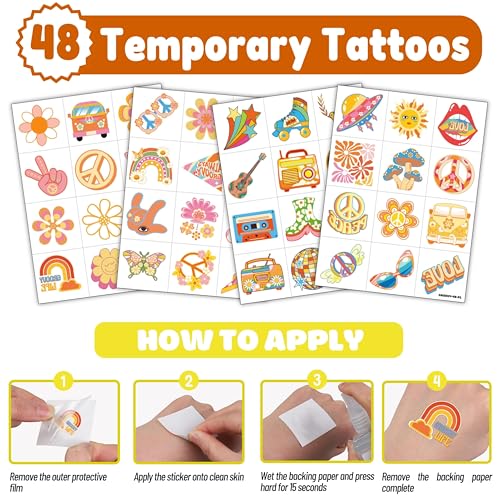 72 PCS Groovy Party Favors ? 48 Pre-Cut Temporary Tattoos & 24 Groovy Punch Balloons Themed Birthday Party Decorations Supplies Favors Gifts, Goodie Bag Fillers, Classroom Rewards for Boys and Girls