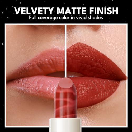 imakeupnow 2PCS Marbled Matte Lip Stick Makeup - Velvety Finish | Naked-lip Feel, Full Coverage, D003+D004