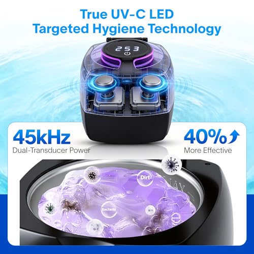 Ovatt Ultrasonic Retainer Cleaner 45kHz with UV Light, 340ML Large Capacity Dental Pod for Aligners and Dentures