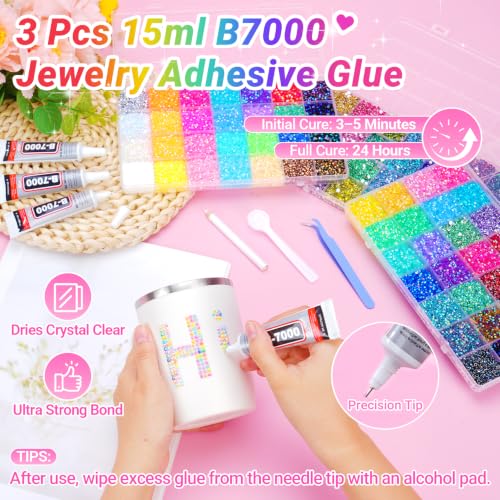 84-Color Rhinestone Bedazzling Kit with Glue for Crafts & DIY Jewelry
