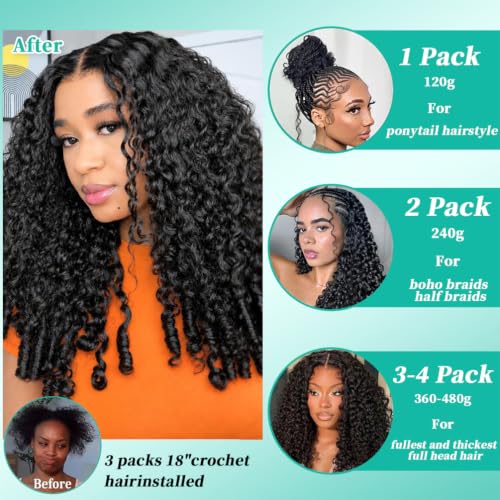 Jukabe Burmese Curly Crochet Hair Extensions 18 Inch 60g Natural Black