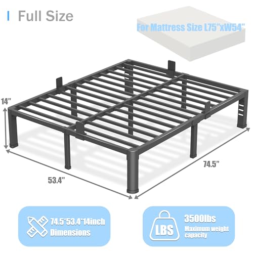 Yitong Angel 14 Inch Full Size Heavy Duty Metal Bed Frame with Rounded Corners, Headboard Holes & No Box Spring Needed