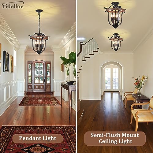 Brown 4-Light Farmhouse Chandeliers Vintage Cage Ceiling Light Fixture