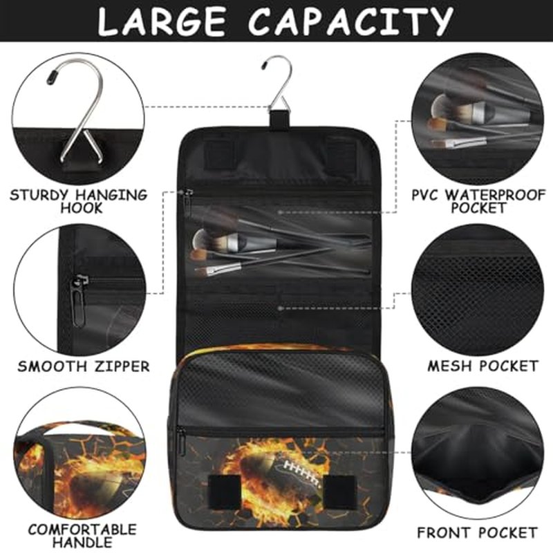 3D Football Hanging Travel Toiletry Bag for Kids, Women Cosmetic Organizer Makeup Bag Pouch Men Shaving Dopp Kit Shower Bag With Sturdy Hook