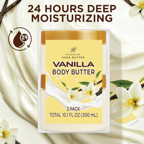 Vanilla Body Butter, Shea Body Butter for Women Dry Skin, Natural Vanilla Lotion for Body Care Smell Good-3.4 floz+6.8 floz(100ml+200ml)