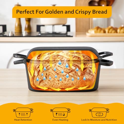 Velaze 3.6 Qt Oval Cast Iron Dutch Oven for Bread Baking - Black