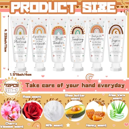 72 Pcs Teacher Appreciation Hand Cream Gift Set - Boho Rainbow Design