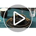 Stone Lain Florian 16-Piece Black Porcelain Dinnerware Set with Gold Rim for 4 - Modern & Elegant