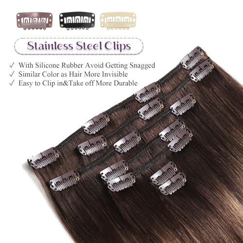 Aliransen Balayage Clip-In Hair Extensions 22 Inch Chocolate Brown to Caramel Blonde