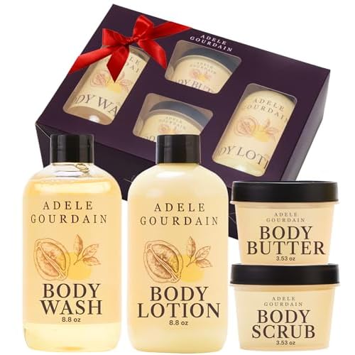 Self Care Kit Woman - 4pcs Citrus Scent - Bath and Body Care Gift Basket for Women - Personal Care Spa Care Package with Body Wash, Lotion, Scrub & Butter, Birthday Gifts for Her