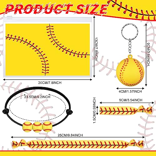 Hicarer 48 Pcs Softball Teams Gifts Softball Party Favors Supply Set Women Cosmetic Bag Keychain Hair Scrunchies Bracelets(Stylish Style)